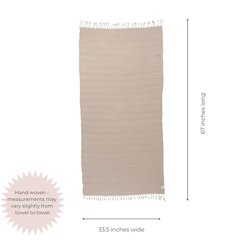 InfuseZen Stonewashed Turkish Bath & Beach Towel –100% Organic Turkish Cotton - Soft, Lightweight, Absorbent - Quick Dry, Sand Free - Swim, Pool, Shower, Travel - Peshtemal, Hammam Spa Towel - Beige - color: Beige