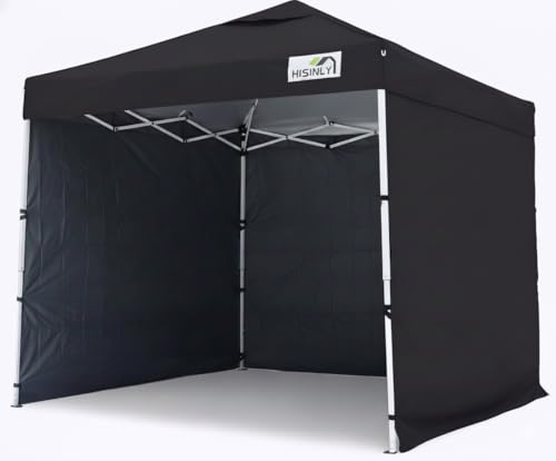 8x8ft Pop Up Canopy Tent with Removable Sidewall, Instant Shade Canopy with Vented Roof for Patio Outdoor Camping with Wheel-Bag, 4 Sand Bags, 8 Stakes, Black - color: Black