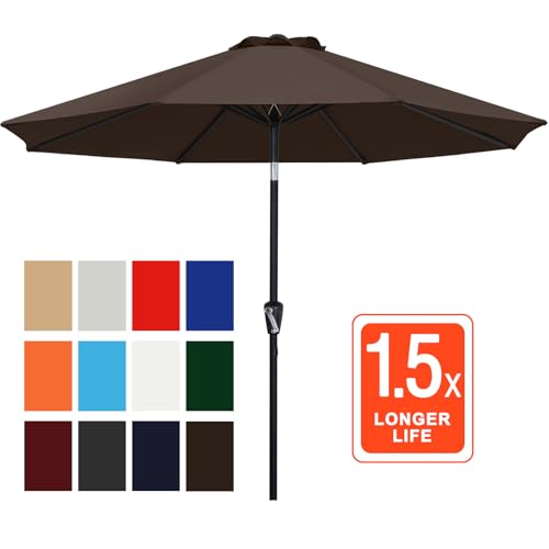 ABCCANOPY 10FT Patio Umbrella, Outdoor Waterproof Table Umbrella with Push Button Tilt and Crank, 8 Ribs UV Protection Pool Umbrella for Garden, Lawn, Deck & Backyard (Brown) - color: Brown, size: 10FT