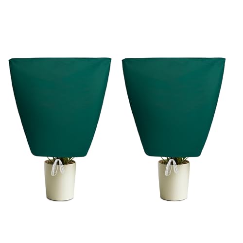 Plant Covers Freeze Protection, 2 Pack Frost Cloth with Zipper Drawstring 24’’×32’’, Reusable Outdoor Protection Jacket for Shrub Tree Potted Plants Winter Cold Weather(Green) - size: 24"×32"