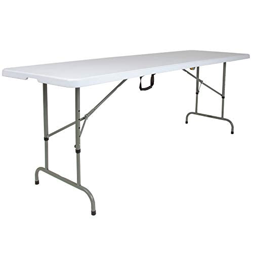Flash Furniture Kathryn 8' Rectangular Adjustable Plastic Folding Event Table with Carrying Handle, Bi-Fold Table for Indoor/Outdoor Events, White