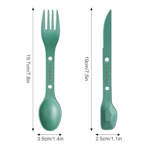 Reusable 4-in-2 Combo Camping Utensil Set, 4 Sets Spoon-Fork-Knife Travel Utensils, Portable Plastic Cutlery Backpacking Gear for Lunch Hiking Outdoor Survival (Green, Orange, Blue, Grey)