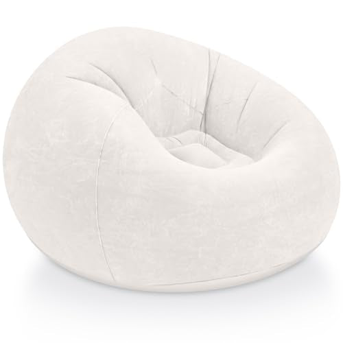 Realspring Inflatable Bean Bag Chairs for Adult Blow up Chairs Lazy Sofa Folding Portable Inflatable Chair for Movie Outdoor Room Bedroom Reading Camping(Beige) - color: Beige