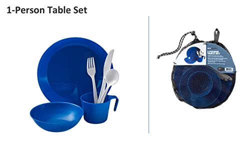 1-Person Camping Dish Table Set, Washable/Reusable Polypropylene Dinnerware Set for Camping and Outdoor Dining by Caddis Sports