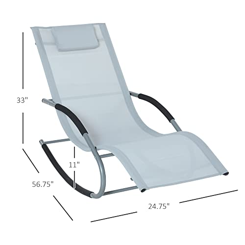 Outsunny Zero Gravity Rocking Chair Outdoor Chaise Lounge Chair Recliner Rocker with Detachable Pillow and Weather-Fighting Fabric for Patio, Deck, Pool, Gray - color: Grey