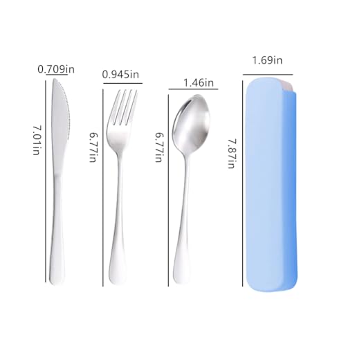 Portable Utensils Set,3-Piece Reusable Silverware,Travel Utensils with Case for Lunch Camping Picnic(Blue) - color: Blue