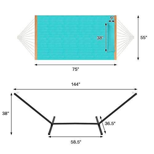Homgava Two Person Hammock with Stand for Outside Heavy Duty, Outdoor Patio Hammock with Portable Steel Stand, Large Double Hammocks,480lbs Capacity.(Aruba) - color: Aruba