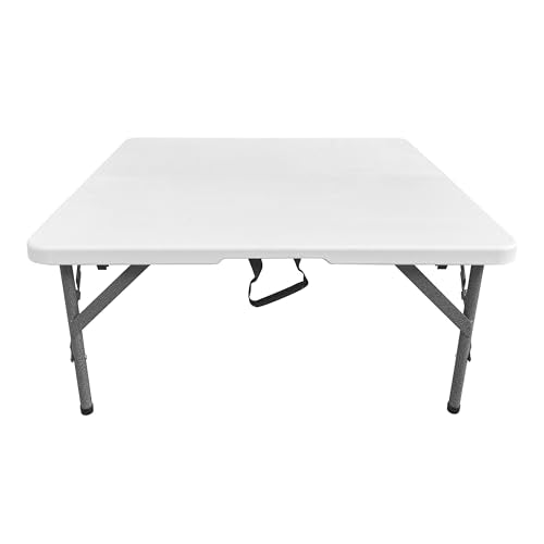 34” Square Folding Table, Small Folding Table with Easy-Carry Handle, White