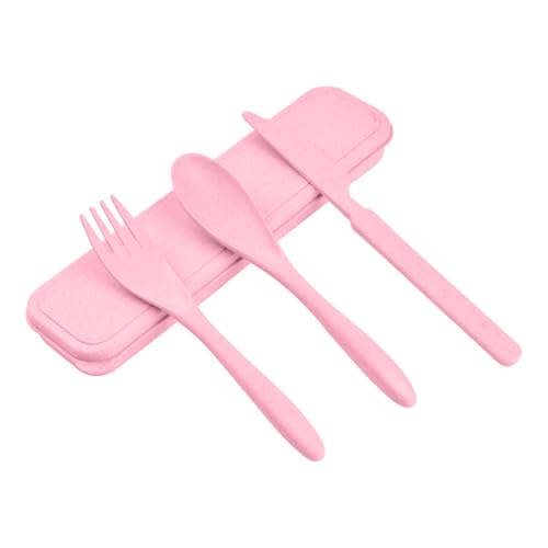 3-in-1 Portable Cutlery Set with Case – Reusable Camping Utensils – Travel Fork, Knife, Spoon Set for Camping, Picnic, Pink - color: Pink