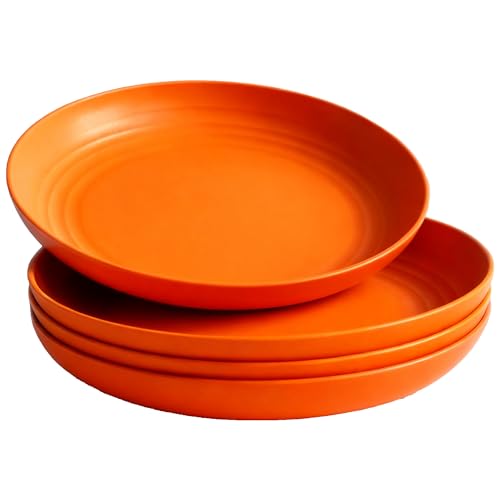 Wheat Straw Plates Set of 4, Unbreakable Deep Dinner Plates, 7.9 Inch Microwave & Dishwasher Safe, BPA Free Reusable Plates for Camping, Parties & Daily Use (Orange) - color: Orange