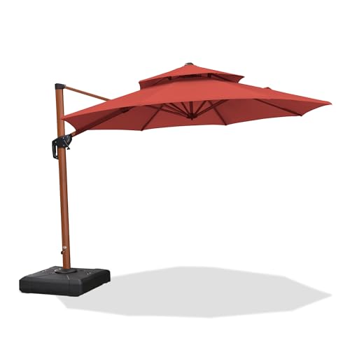 PURPLE LEAF 10ft Patio Umbrella Outdoor Round Umbrellas Large Cantilever Umbrella Windproof Offset Umbrellas Heavy Duty Sun Umbrella for Garden Deck Pool Patio, Brick Red - color: Brick Red, size: 10 Feet, style: Umbrella
