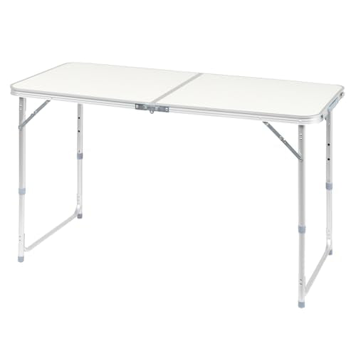 3.0 Ft Folding Portable Camping Table with Adjustable Height Aluminum Legs for Kitchen, BBQ, Dining, Picnic, Cooking, Beach, Garden, Party, Traval, Party, 4-6 People - color: White, size: 3 Ft