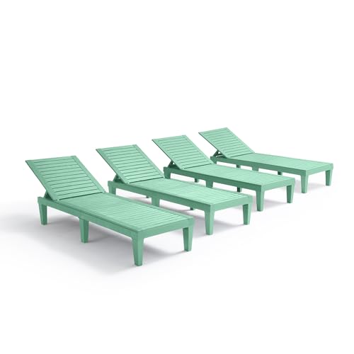 Nestl Sun Tanning Chair - Sage Green Chaise Lounge Chair Outdoor, Lightweight Pool Lounge Chairs Set of 4, Adjustable 5-Position Reclining Lawn Chair, Waterproof Beach Outdoor Lounge Chairs - color: 5 - Sage Green, size: Set of 4