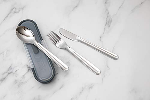 Built Travel Cutlery Set in Case, 18/8 Stainless Steel Spoon, Knife and Fork, 20 x 6 x 3cm, Silver