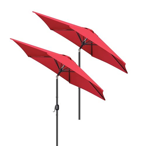 Yaheetech 2PCS Patio Umbrella, 9FT Market Table Umbrella with Sturdy Ribs Push Button Tilt and Crank Outdoor Sun Shade for Garden, Deck, Backyard, Pool, Beach Red - color: Red, size: 9FT