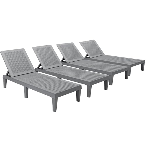 Devoko Outdoor Chaise Lounge Chair Set of 4 for Outside Pool Patio, Adjustable Waterproof Easy Assembly Chaise Lounge Outdoor (Light Grey, Set of 4) - color: Light Grey, size: Rattan-like 4 Pack