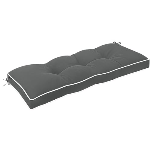 Favoyard Indoor/Outdoor Bench Cushion 48 x 16 Inch Waterproof & 3-Year Fade-Resistant Patio Furniture Cushions for Garden Porch Swing Chair Tufted Pad for Sofa Couch Seat with Ties, Dark Grey - color: Dark Grey, size: 48 x 16 In