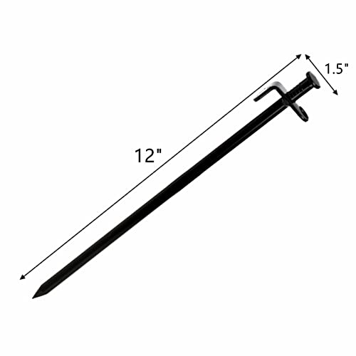 Lawei 12 Pack Tent Stakes, 12 Inch Heavy Duty Forged Steel Tent Pegs, Metal Camping Tarp Pegs Stakes for Outdoor Camping Canopy Trip, Unbreakable and Inflexible, Black