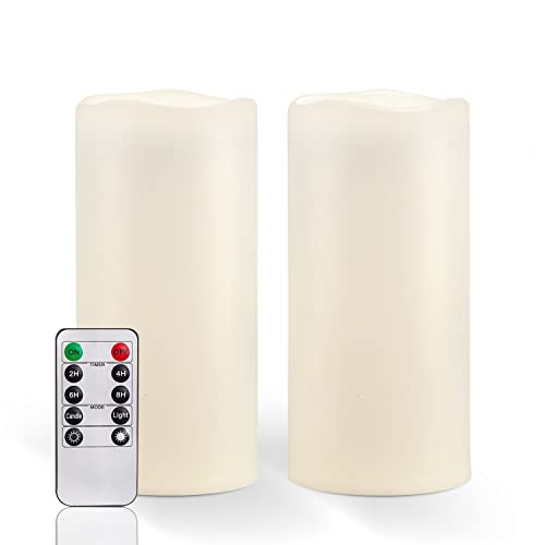 Homemory 8" x 4" Large Waterproof Outdoor Flameless Candles with Remote Control and Timer, Battery Operated Flickering LED Pillar Candles for Indoor Outdoor Lanterns, Porch, Long Lasting, Set of 2 - color: Ivory White, size: 4"x 8"