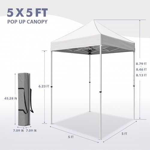 5x5 Pop Up Canopy Tent, Instant Portable Beach Canopy, Outdoor Tent with Carry Bag for Camping, Sports, Tailgating, Events, White - color: White, size: W/O Wall