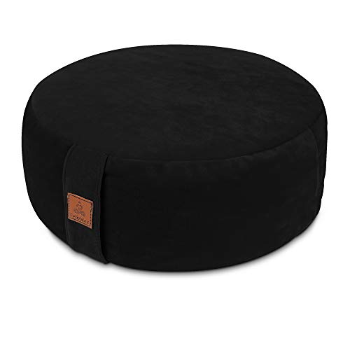 Round Velvet Meditation Pillow D=13"/16" H=5.5" Yoga Bolster Floor Pouf Zafu Buckwheat Meditation Cushion for Sitting on Floor,Removable Organic Cotton Cover Kneeling Pillow - color: Black, size: 16"×16"