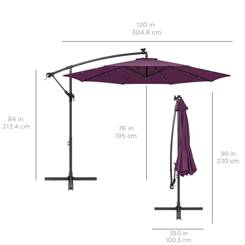 Best Choice Products 10ft Solar LED Offset Cantilever Hanging Market Patio Umbrella, 8 Sturdy Ribs, Easy Adjustment - Amethyst Purple - color: Amethyst Purple, size: Offset