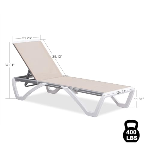 PURPLE LEAF Patio Chaise Lounge Chair Outside Aluminum Plastic Stackable Tanning Chairs for Pool Sunbathing Beach Deck Outdoor Lounger, Khaki - color: Khaki, style: 1 chair