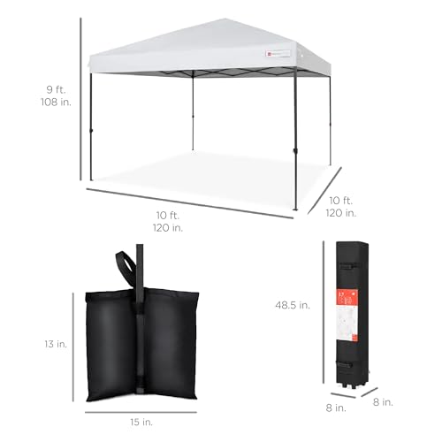 Best Choice Products 10x10ft Pop Up Canopy Tent, Outdoor Shade, 1 Person 1 Minute Set Up, Carry Case, 4 Weight Bags - White - color: White, size: 10x10ft