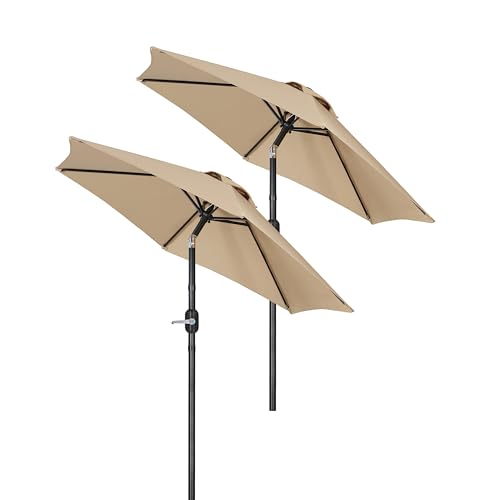 Yaheetech 7.5FT Patio Umbrella Market Umbrella with 6 Ribs Push Button Tilt and Crank Garden Table Umbrella for Garden, Deck, Backyard, Pool, Beach Tan - color: Tan, size: 7.5FT
