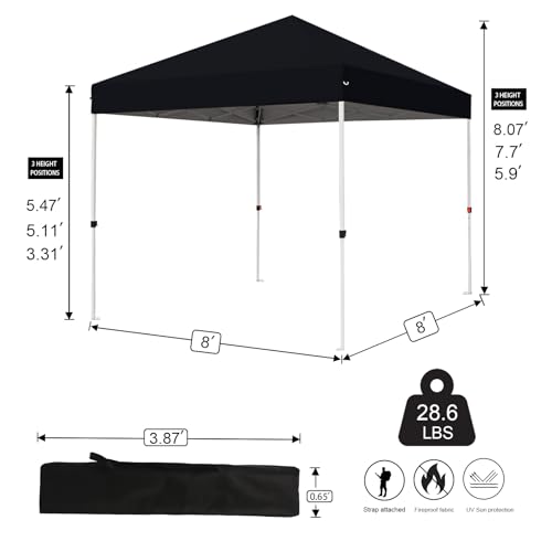 Northroad 8X8 FT Pop Up Canopy, Outdoor Instant Canopy Tent w/Carrying Bag, Portable Gazebo Shelter for Wedding Party,Commercial Event,Patio,Garden,Beach -Black - color: Black-3Y, size: 8x8