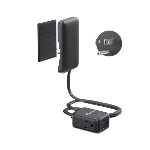 NUTICT Flat Extension Cord with 3 Outlets, 3FT Short Extension Cord Flat Wall Plug & Ultra-Thin Outlet Cover, 900J Surge Protection, 13A/1625W, ETL Listed, Black Outlet Extender for Kitchen Bathroom - color: Black, size: 3ft(3 Prong Plug), style: for Stan