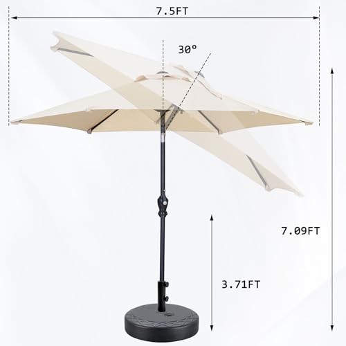 GDY 7.5ft Patio Umbrella Outdoor Umbrella with Tilt, Crank and Umbrella Weighted Base, for Yard/Outdoor/Wedding Parties and Events (Khaki) - color: Khaki, size: Umbrella+Base