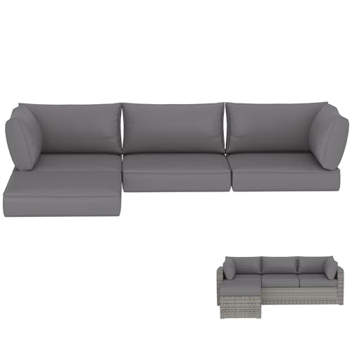 HOMREST Outdoor Couch Cushions 9-Piece Set – Water Repellent Patio Furniture Replacement Cushions for 4-Seat Rattan Wicker Sectional Conversation Set – Includes Seat & Back Cushions,Gray - color: Grey, size: 4 Seat