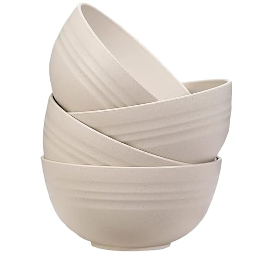 Unbreakable Wheat Straw Cereal Bowls Set of 4, 24 OZ Microwave and Dishwasher Safe Lightweight Soup and Salad Bowl Sets, Reusable Dessert Bowls for Rice, Pasta, Snack, Fruit, BPA Free (Beige) - color: Beige