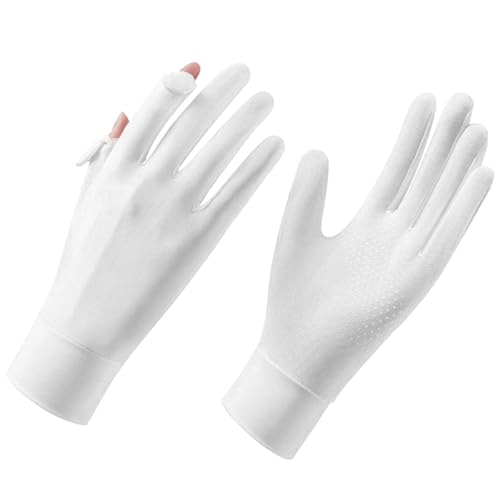 Lightweight Summer Fingerless Gloves Men Women UV Sun Protection Driving Cotton Gloves Nonslip Touchscreen Mittens - color: Icesilk-white