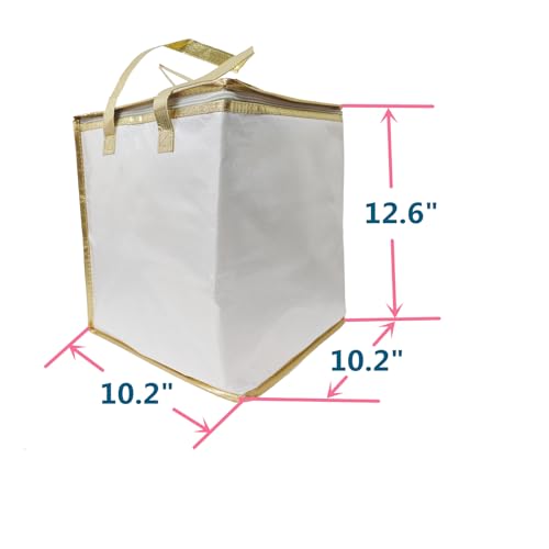 10.2×10.2×12.6" Reusable Insulated Zipper Aluminum Foil Tote Bag Suit for Picnic Cake FruitDrink Refrigeration Also for Delivery of Takeaway Thermal Pizza Insulated Delivery (Laser White) - color: Laser WHITE, size: 10.2×10.2×12.6"