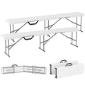 Outsunny 2-Pack 6 Ft. Plastic Folding Benches, Portable Foldable Bench Seats with Carrying Handle, Non-Slip Mat, HDPE Tabletop, Picnic Benches for Camping Dining Picnic BBQ Sports, White - color: White