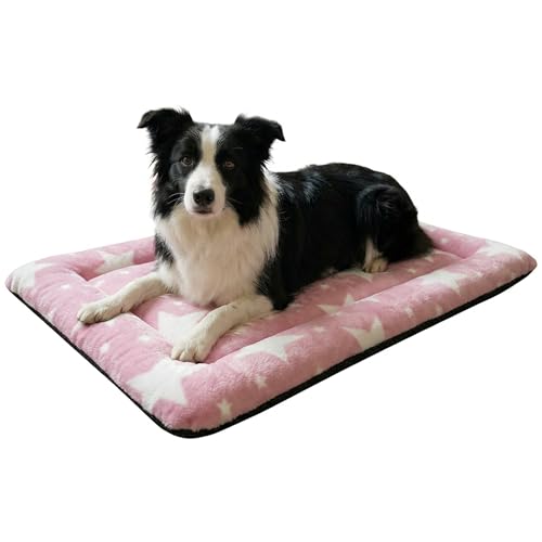 Washable Dog Bed Mat With Anti-Slip Bottom, Deluxe Plush Memory Foam Crate Pad & Waterproof Outdoor Kennel Mat For Dogs & Cats-Durable Crates Beds, Large Medium Small Puppy Size 30" x 20",pink - color: Pink-Star, size: Upgraded M（30" L x 20" W x 1.5" Th）