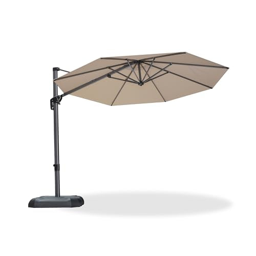 PURPLE LEAF 10 Feet Patio Umbrella Outdoor Cantilever Round Umbrella Aluminum Offset Umbrella with 360-degree Rotation for Garden Deck Pool Patio, Beige - color: Beige, size: 10 Feet, style: Standard