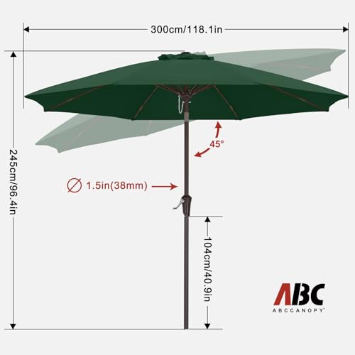 ABCCANOPY 10FT Patio Umbrella, Outdoor Waterproof Table Umbrella with Push Button Tilt and Crank, 8 Ribs UV Protection Pool Umbrella for Garden, Lawn, Deck & Backyard (Forest Green) - color: Forest Green, size: 10FT
