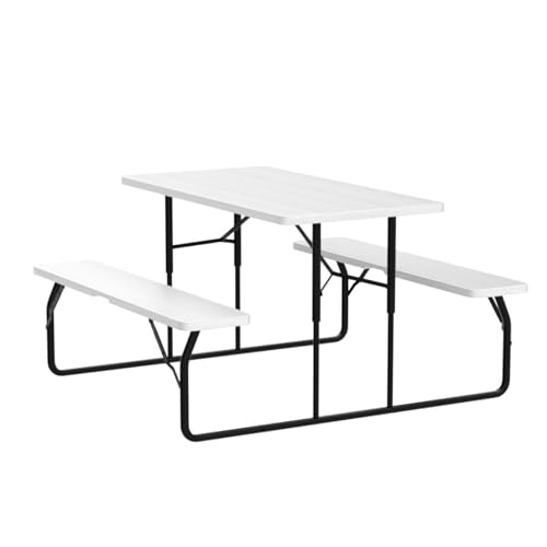 YITAHOME Folding Picnic Table w/Easy Assembly Steel Frame & Wood Like Tabletop, All Weather Folding Picnic Tables with Benches Ideal for Yard Patio Lawn Party, White - color: White