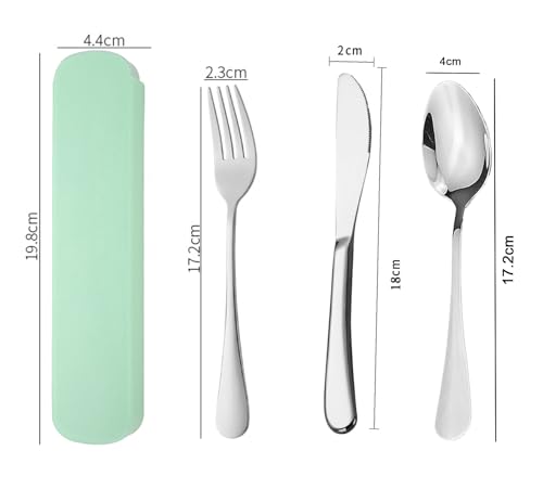 YUDANSI Travel Utensils Set (3pc Stainless Steel Reusable With Case)(Dishwasher Safe Knife Fork Spoon For Picnic Camping School Work Lunch Box) Portable Cutlery Set Green - color: Green