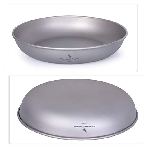 iBasingo Titanium Pan Dish Plate with Carry Mesh Bag Ultralight for Outdoor Camping Tableware Cookware Mess Kit A-Ti1102T - color: M- Ti1102T