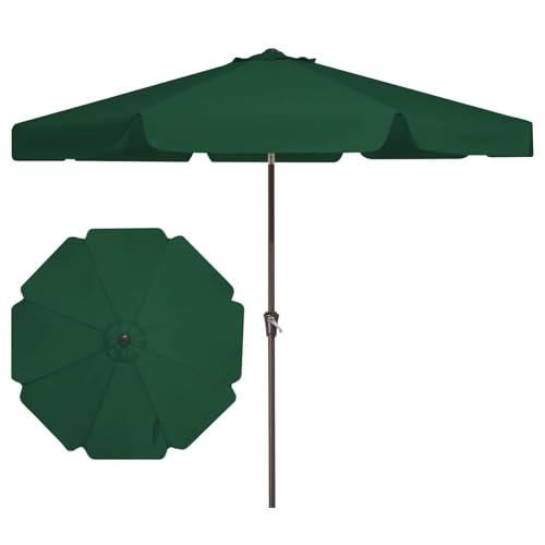 JEAREY 9 FT Patio Umbrella Outdoor, Table Umbrellas Market Umbrella w/Push Button Tilt/Crank, 8 Sturdy Ribs(Dark Green) - color: Dark Green
