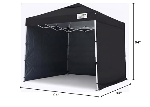 8x8ft Pop Up Canopy Tent with Removable Sidewall, Instant Shade Canopy with Vented Roof for Patio Outdoor Camping with Wheel-Bag, 4 Sand Bags, 8 Stakes, Black - color: Black