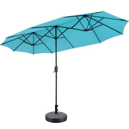 13Ft Large Patio Umbrella with Base Outdoor Double-Sided Market Extra Large Table Umbrella Easy Crank for Yard, Poolside, Deck-Blue - color: Blue, size: 13FT Umbrella+Base