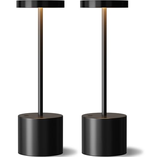 Black Cordless Table Lamp, 4000mAh Rechargeable Battery Powered Lamps, 3 Color Stepless Dimming, LED Wireless Outdoor Lamps for Dining Room, Bedroom, Bar, Cafe, Restaurant, Patio, Camping, Set of 2 - color: Black