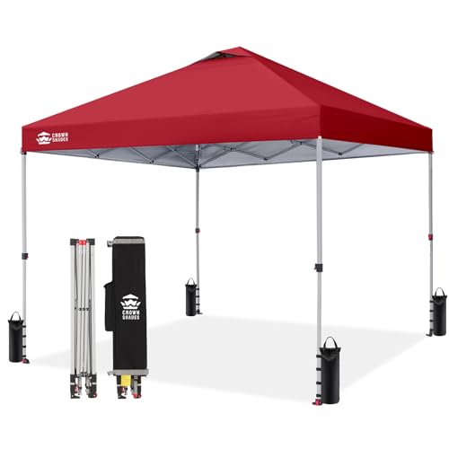 CROWN SHADES 12x12 Pop Up Canopy Outside Canopy, Patented One Push Tent Canopy with Wheeled Carry Bag, Bonus 8 Stakes and 4 Ropes, Red - color: Red, size: 12x12