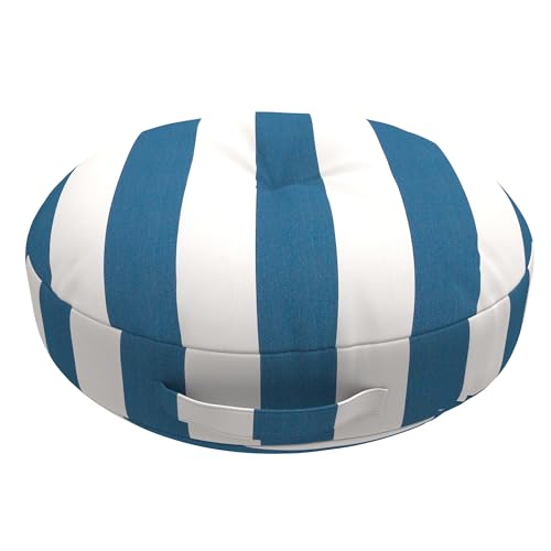 Covers & All Sunbrella Round Seat Cushion with Handle, Plush Outdoor Pillows and Chair Cushions for Home or Patio (22 x 5 Inch, Cabana Regatta) - color: Cabana Regatta, size: 22 x 5, style: Handle