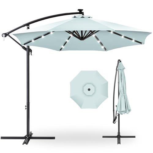 Best Choice Products 10ft Solar LED Offset Cantilever Hanging Market Patio Umbrella, 8 Sturdy Ribs, Easy Adjustment - Baby Blue - color: Baby Blue, size: Offset